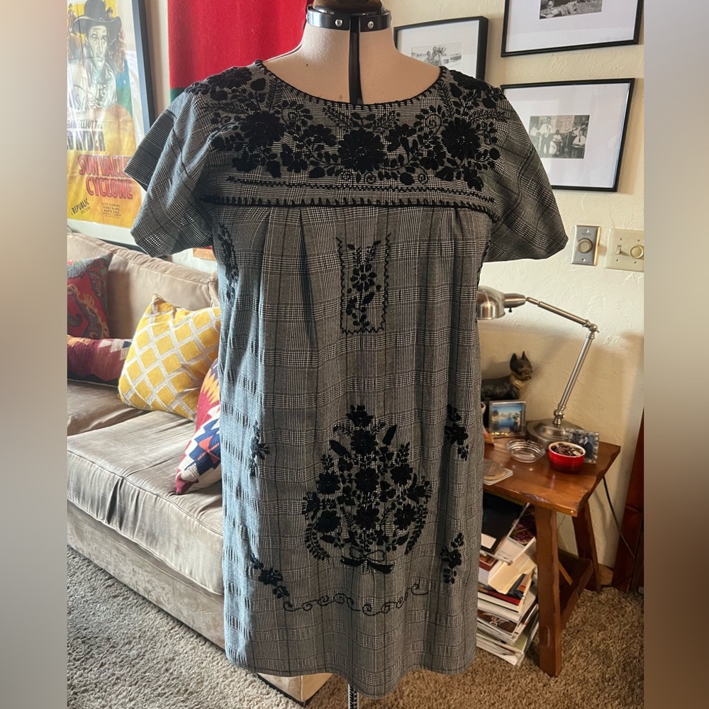 Nativa Black Plaid Flannel Mexican Dress